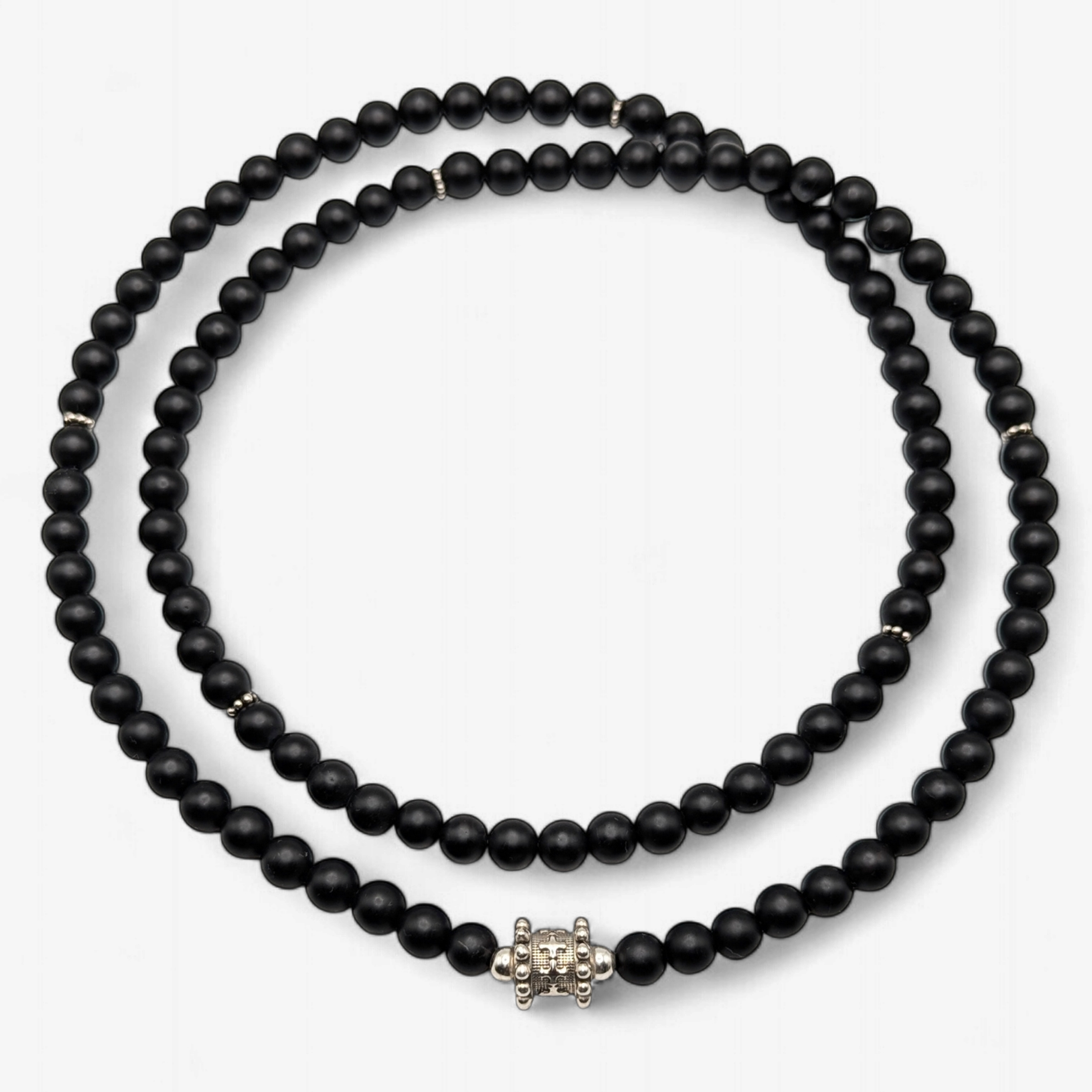 METAL + BEADED NECKLACE FLOWER BOM 266 (925 Black Onyx Matte)