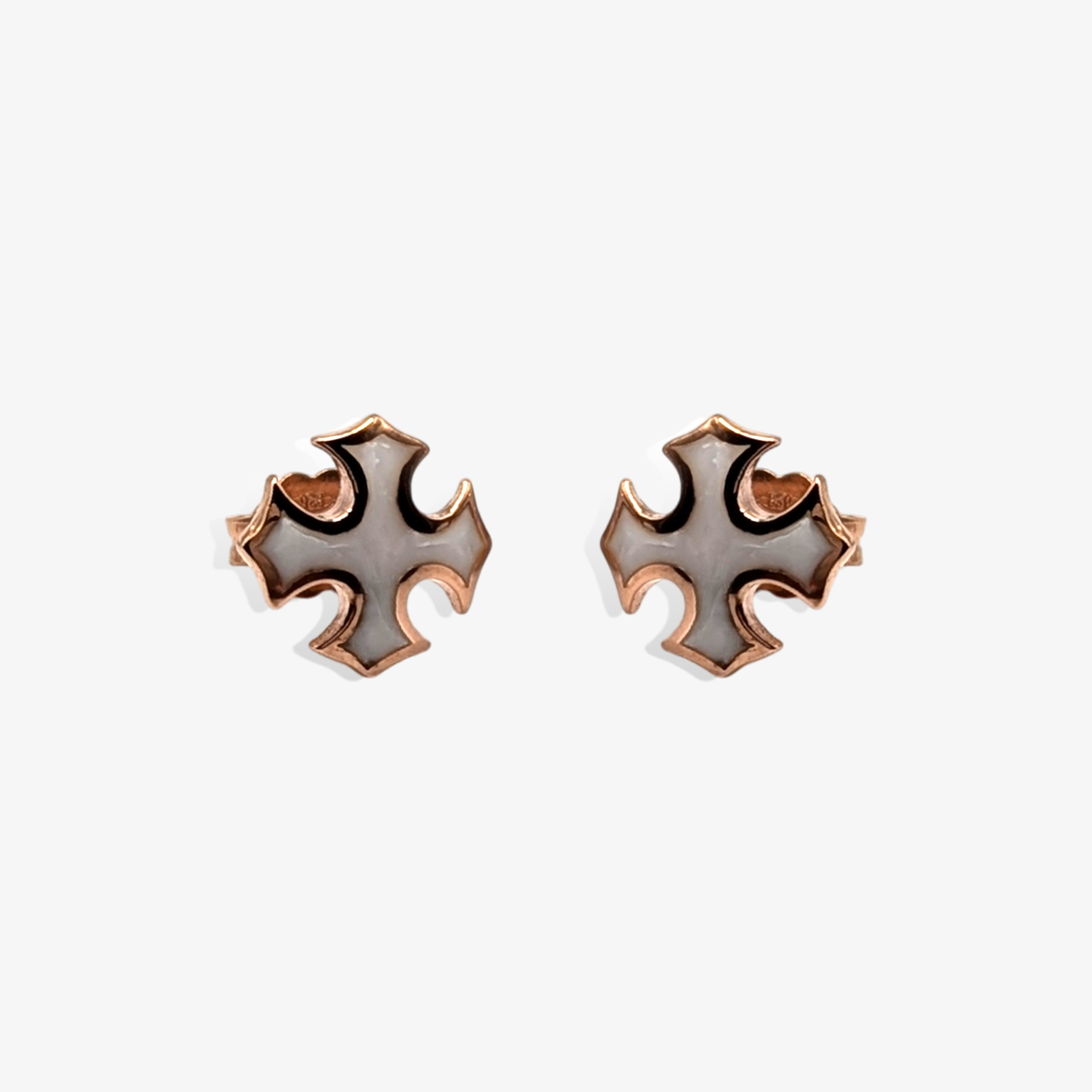 METAL + PS STUD EARRINGS 15 (925 18 K RG Vermeil Cold Enamel White)